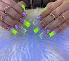 Acrylic Nails Yellow, Colourful Acrylic Nails, Acrylic Nails Stiletto, Nail Summer, French Tip Acrylic Nails, Glow Nails