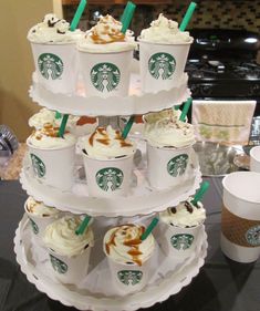 starbucks cupcakes are stacked on top of each other