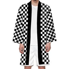 This unisex beautiful black and white checkerboard Haori, Kimono is comfortable to wear and stylish. Made of polyester hand wash or machine wash. A haori is a loose-fit jacket in vintage style, which goes great with your shorts, slides, swimsuits, and jeans. White Casual Kimono For Winter, Black Oversized Cotton Kimono, Winter Black Cotton Kimono, Checker Pattern, Kimono Pattern, Pajama Robe, Womens Robes, Workout Jacket, Checkered Pattern