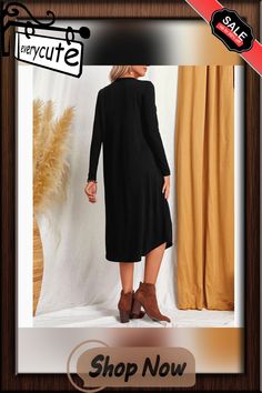 Black Cotton Blend Long Sleeve Casual Dress Women Dresses Casual, Casual Dress Women, Long Sleeve Casual Dress, Women Dresses, Long Sleeve Casual, Dresses Casual, Black Cotton, Casual Dress, Casual Dresses