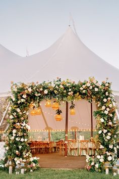 Honeywood Rentals Fall Tent Decorations, Hanging Lights Tent, Wedding Tent Lanterns, High Peak Tent Wedding, Wildflower Tent Wedding, Wedding Tent Ceiling Decor, Colorful Tent Wedding, Wedding Tent Flowers, Tent Entrance Wedding