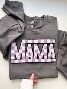 Lavender mama patch mama crew or hoodie  Gildan brand unisex Embroidered Patch Tops For Streetwear In Fall, Casual Hoodie With Embroidered Patch For Winter, Casual Winter Hoodie With Embroidered Patch, Winter Cotton Tops With Embroidered Patch, Trendy Embroidered Logo Sweater For Fall, Winter Cotton Top With Embroidered Patch, Long Sleeve Tops With Embroidered Patch For Fall, Casual Embroidered Sweatshirt For Fall, Heather Grey Cotton Sweater For Fall