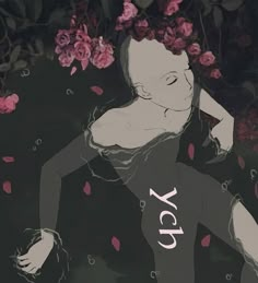 a drawing of a woman with flowers in her hair and the word yo on it