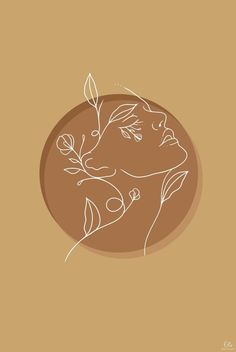 a drawing of a pig with leaves on it's head in a brown circle