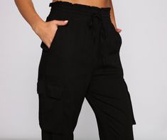 Have a major trendy moment in these chic cargo joggers! They feature a high-rise paper bag waist. a tie-front. front pockets. cargo-style side pockets. a tapered jogger hem. and a relaxed fit. Pair these bottoms with a cute crop top and sneakers for a perf everyday outfit.Fit & Features High-rise paper bag waist. tie-front Front pockets Cargo-style side pockets Tapered jogger hem Relaxed fit Twill fabric Runs true to size Casual Bottoms With Cargo Pockets And Paperbag Waist, Casual Cargo Pants With Paperbag Waist, Paperbag Waist Cargo Pants For Work, Casual Spring Cargo Pants With Paperbag Waist, Paperbag Waist Cargo Pants With Pockets For Workwear, Utility Cargo Pants With Drawstring For Workwear, Casual Cargo Pants With Paperbag Waist For Work, Spring Paperbag Waist Bottoms With Cargo Pockets, Spring Cargo Pocket Paperbag Waist Bottoms