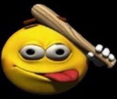 a smiley face holding a baseball bat