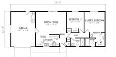 the floor plan for a two bedroom, one bath house with an attached living area