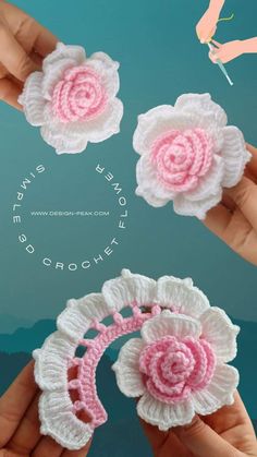 Projek Mengait, Crochet Rose Pattern, Crochet Flowers Free Pattern, Crocheted Flowers, Crochet Stitches For Beginners, Flower Diy, Crochet Clothes Patterns, Crochet Rose