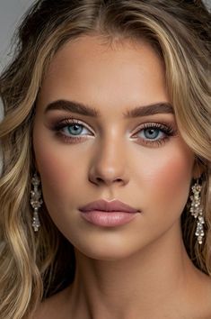 Bridesmaid Makeup No Lashes, Beach Glam Wedding Makeup, Evening Wedding Guest Makeup, Makeup For Wedding Blue Eyes, Natural Makeup Family Photos, Soft Glam Fall Wedding Makeup, Neutral Makeup Blue Eyes, Bridesmaid Makeup Plus Size, Old Hollywood Glam Bridal Makeup