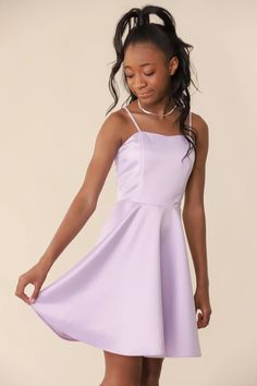 Fit and Flare Lilac Satin Party Dress – Udtfashion Party Dresses For Teenage Girl, Conformation Outfit, Dresses For 13 Year Girl, Leavers Dresses, Elasticated Belts, Sp Characters, Fun Party Dress, Teen Dresses