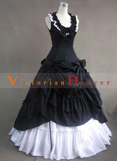 Black And White Renaissance Gothic Victorian Ball Gown   Condition: Brand New  Color: amp;nbsp; As Picture  Material: Cotton  Silhouette: Ball Gown  Sleeve Length: Sleeveless  Dresses Length:Floor-Length  Neckline: Square Collar  Decoration: Lace  Style: Vintage  Includes: Dress And Petticoat    amp;nbsp; Historical Dresses Victorian, Dresses Victorian, Gothic Victorian Dresses, Opera Dress, Victorian Ball, Goth Styles, Black Long Dress, Red Gothic, Victorian Dresses