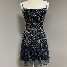 This Cocktail Dress Is A Deep Blue Color With Silver And Rose Gold Beading Fashion Definition, Ashley Lauren, Real Fashion, Deep Blue Color, Rose Gold Beads, Stylish Jewelry, Gold Beads, Deep Blue, Blue And Silver