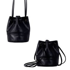 Saq bag black bucket bag crossbody shoulder pouch sac purse drawstring vegan eco faux leather two po Minimalist Bucket Bag For Everyday Use, Minimalist Bucket Shoulder Bag For On-the-go, Minimalist Bucket Bag For Everyday, Minimalist Everyday Bucket Bag, Faux Leather Crossbody Bucket Bag, Trendy Leather Bucket Bag, Faux Leather Bucket Bag With Phone Pocket, Minimalist Bucket Bag With Adjustable Strap For Travel, Faux Leather Bucket Shoulder Bag With Mobile Phone Pocket