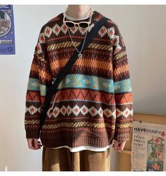 Grandma Fits, Clothes Manifestation, Hot Sweater, Autumn Sleeve, Estilo Hippie, Korean Streetwear, Vintage Pullovers, Nice Clothes, Graphic Sweaters