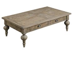 an old coffee table with two drawers on one end and three legs on the other