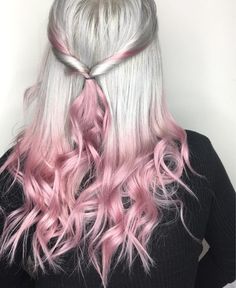 Silver Hair With Colored Tips, Petal Pink Hair, Silver Hair With Pink Highlights, White Hair With Pink Tips, White Hair Pink Tips, Icy Pink Hair, Silver And Pink Hair, Steampunk Gunslinger