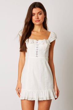 Give White Eyelet Hook & Eye Mini Dress Cherry Print Dress, Short Beach Dresses, Eyelet Lace Dress, Short Dress White, Boho Dresses Long, Floral Dresses Long, Backless Maxi Dresses, Jewellery Accessories, Eyelet Dress