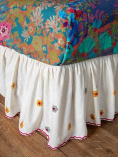 Goes With Everything Tufted Bed Skirt-view 1 Colorful Bed Throw Blanket, Behind Bed Garland, Loaf Ribbon Bed, Toddler Bed Quilts, Bright Colourful Bedding, Vintage Kids Room Bedding, Colorful End Of Bed Quilt, Colorful Bedskirts, Multicoloured Bedding