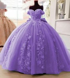 2024 Off Shoulder Ball Gown Quinceanera Dresses 3D Floral Applique Swe – MyChicDress Sweet 16 Gowns, Robes Quinceanera, Purple Ball Gown, Purple Quinceanera, Purple Quince, Ball Gown Quinceanera Dresses, Quinceanera Themes Dresses, Off Shoulder Ball Gown, Purple Quinceanera Dresses