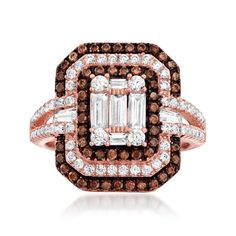 PRICES MAY VARY. Cubic zirconia, ring for women. 1.55 ct. t.w. CZs. 3/4" wide. Luxury 18kt rose gold over sterling silver ring. Brilliant cut round brown cubic zirconia, brilliant cut round colorless cubic zirconia and baguette cut colorless cubic zirconia. Polished 18kt rose gold over sterling silver. Includes jewelry presentation box. Stone Information
Gem Type 1: Cubic-Zirconia
Stone Cut 1: Good-Cut
Stone Color 1: Brown
Stone Clarity 1: Brown
Stone Shape 1: Round-Shape
Stone Creation Method 1 Byzantine Rings, Classic Engagement Rings, Diamond Simulant, Cubic Zirconia Rings, Broken Chain, Cz Ring, Black Rhodium, Feminine Beauty, Classic Ring