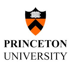 the princeton university logo with an orange and black shield on it's left side