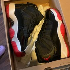 Jordan Breed 11 Brand New Never Worn Size 6 Black Basketball Shoes With Red Sole, Bday Shoes, Jordan Bred 11, Jordan Bred, Bred 11, Jordan 4 Red, Jordan 11 Bred, Nike Shoes Women Fashion, Bday Wishlist