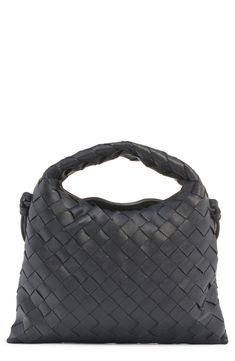 This slightly slouchy hobo bag in a scaled-down silhouette for just the essentials is handwoven in the label's iconic Intrecciato style from soft calfskin. Magnetic closure Top carry handle; removable, adjustable crossbody strap Interior zip pocket Calfskin-leather lining Leather Made in Italy Designer Handbags Luxury Hobo Bag With Rolled Handles For Travel, Evening Shoulder Bag With Double Handle In Woven Leather, Everyday Hobo Bag With Intrecciato Weave, Evening Shoulder Bag With Double Handle And Woven Leather, Evening Bags With Woven Leather And Double Handles, Chic Woven Leather Hobo Bag For Evening, Chic Evening Hobo Bag With Intrecciato Weave, Designer Hobo Bag With Round Handle, Evening Double Handle Woven Leather Shoulder Bag