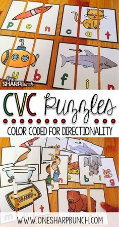 the cvc pungles color code for directionality is shown with pictures of animals and letters