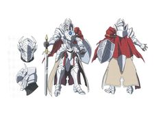 two different types of armor are shown in this drawing style image, one is white and the other is red