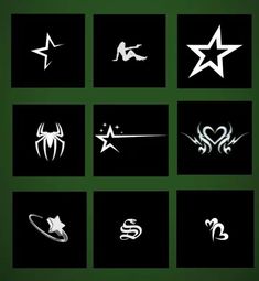 six different types of logos on black and green background, each with an image of a star