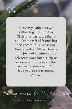 a christmas tree with the words heavenly father, as we gather together for this christmas party