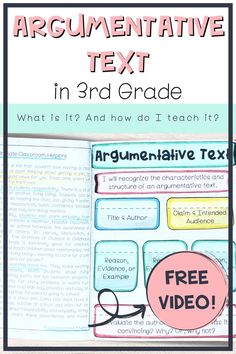 an open book with text that reads argumentative text in 3rd grade