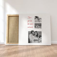 a photo frame with three photos and the words love you're the person and me