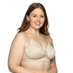 The Beauty Back Full Figure Wireless bra provides a sleek silhouette with no bumps or lines. This bra is lightly padded with contoured cups to provide the coverage and shape you need for all day support. You'll feel confident and comfortable as the bra shapes and smooths your sides and back, preventing bulge.  Like all of our Beauty Back bras, the double knit fabric smooths all around, giving you a beautifully smooth silhouette. The smooth fabric on the back conceals the 3-row metal coated hook- Bra Shapes, Full Figure Bra, Vanity Fair Bras, Bra Measurements, Bra Items, Wireless Bra, Double Knit, Womens Bras, Full Figured