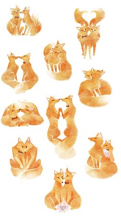 watercolor painting of foxes in different positions