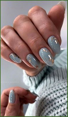 Milky Nails, Foil Nails, Oval Nails, Pretty Acrylic Nails, Chic Nails, Short Acrylic Nails, Gold Nails, Cute Acrylic Nails