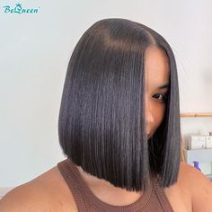 BEQUEEN 4x4 Straight Short BOB Closure Wigs 100% Human Hair Wigs BeQueenWig Straight Bob, 100 Human Hair Wigs, Bob Wig, Baddie Hairstyles, Pretty Hairstyles, Bob Hairstyles, Hair Looks, Human Hair Wigs, Lace Wigs