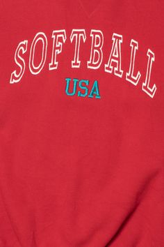 Vintage "Softball USA" Embroidered Sweatshirt Vintage College Sweatshirt With Embroidered Logo, Vintage Crew Neck Fan Gear Sweatshirt, Vintage Softball Shirts, Vintage Crew Neck Sports T-shirt, Vintage Yellow Crew Neck Sweatshirt, Embroidered Sweatshirts, Softball, Vintage Outfits, Sweatshirts