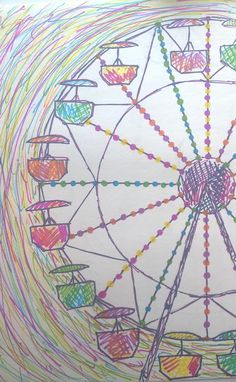 a drawing of a ferris wheel with many colors