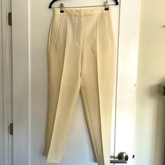 Zara Cream Trousers W/ Pocket & Front Pleated Detail Size: Small Never Worn - Nwt Cream Tapered Leg Bottoms For Workwear, Zara Fitted Tapered Leg Dress Pants, Cream Ankle-length Workwear Bottoms, Cream Workwear Ankle-length Bottoms, Cream Ankle-length Pants For Workwear, Ankle-length Cream Bottoms For Workwear, Cream Ankle-length Dress Pants For Work, Zara Fitted Tapered Leg Pants, Cream Stretch Bottoms For Work