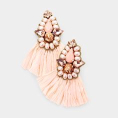 Style No : [433079] Fe7050-Pch Color : Peach, Silver Theme : Pearl, Tassel Size : 2" X 2.5" Post Back Made In India Crystal Pearl Cluster Raffia Tassel Drop Earrings Pink Dangle Tassel Earrings For Spring, Pink Tassel Earrings For Summer Party, Pink Fringe Earrings For Party, Elegant Pink Tassel Earrings For Spring, Summer Party Pink Tassel Earrings, Pink Beaded Fringe Earrings For Party, Fringe Earrings For Spring Party, Pink Fringe Earrings For Summer, Spring Party Earrings With Fringe