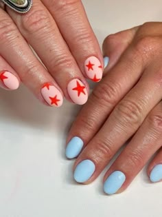 Patriotic Nails Design, Patriotic Nails, Usa Nails, Fourth Of July Nails, Milky Nails, 4th Of July Nails, Summery Nails, July Nails, Cute Gel Nails