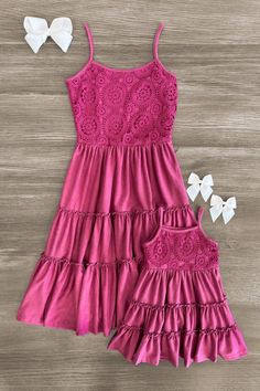 Mom & Me - Purple Ruffle Tank Dress - Sparkle in Pink Mommy Daughter Outfits, Daughter Outfits, Summer Outfits Kids, Mommy Daughter, Mommy And Me Outfits, Mom Dress, Gingham Dress, Lace Bodice