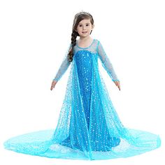 Princess Elsa Dress Flower Girl Dress Girls' Movie Cosplay A-Line Slip Pattern Dress Blue / Pink Dress Children's Day Masquerade Sequin Cotton Voile Elsa Frozen Costume, Princess Elsa Dress, Halloween Princess, Elsa Costume, Party Frocks, Elsa Dress, Kids Party Dresses, Womens Prom Dresses, Costume Themes