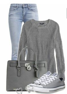 Mix Casual Work Outfits Winter Leggings, Gray Jeans Outfit, Revamp Wardrobe, Comfortable Casual Outfits, Look Boho Chic, Looks Jeans, Jeans And Converse, Stitch Fix Outfits, Pullover Outfit