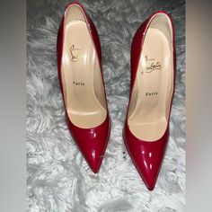 Size 39 1/2 (9 1/2 Usa)| Runs Small I Wear A Size 8 In Women’s| Worn 3x| Heel Part Not Worn Out| Mint Condition| Open Box| Designer Patent Leather Heels With Red Sole, Designer Fitted Heels With Red Sole, Red Sole Heels With Pointed Toe For Galas, Designer Closed Toe Heels With Red Sole, Luxury Court Shoes With Red Sole And Round Toe, Designer Heels With Red Sole For Galas, Red Luxury Court Shoes With 4-inch Heel, Luxury Red Court Shoes With 4-inch Heel, Luxury Fitted Court Shoes With Red Sole