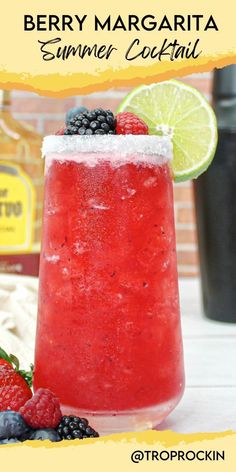 berry margarita summer cocktail with lime and raspberries