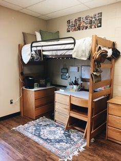 bunk bed with desk and drawers in small room