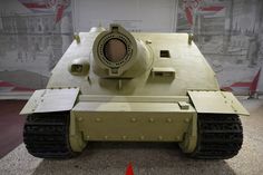 an old tank is on display in a museum