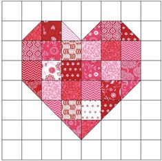 a heart shaped patchwork pattern with pink and red colors